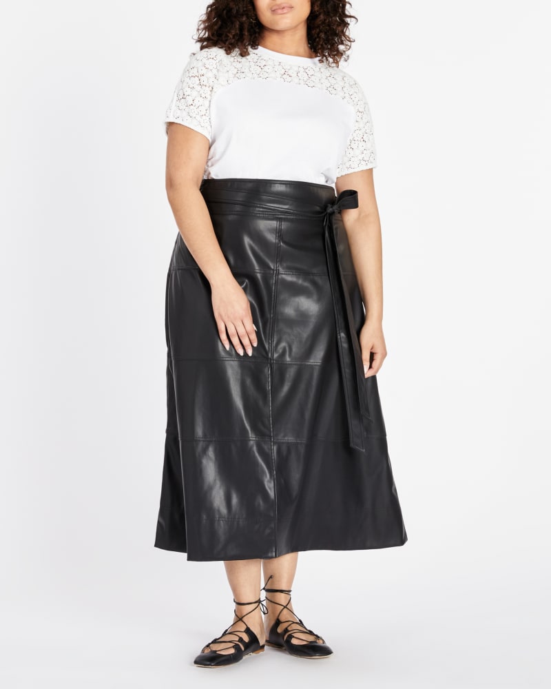 Front of a model wearing a size 3X Akira Top in OPTIC WHITE by Tanya Taylor. | dia_product_style_image_id:294575